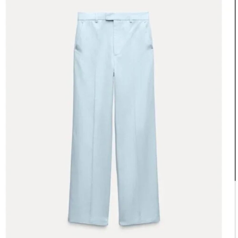 NWT ZARA LINEN BLEND STRAIGHT LEG PANTS ZW COLLECTION - Picture 7 of 9